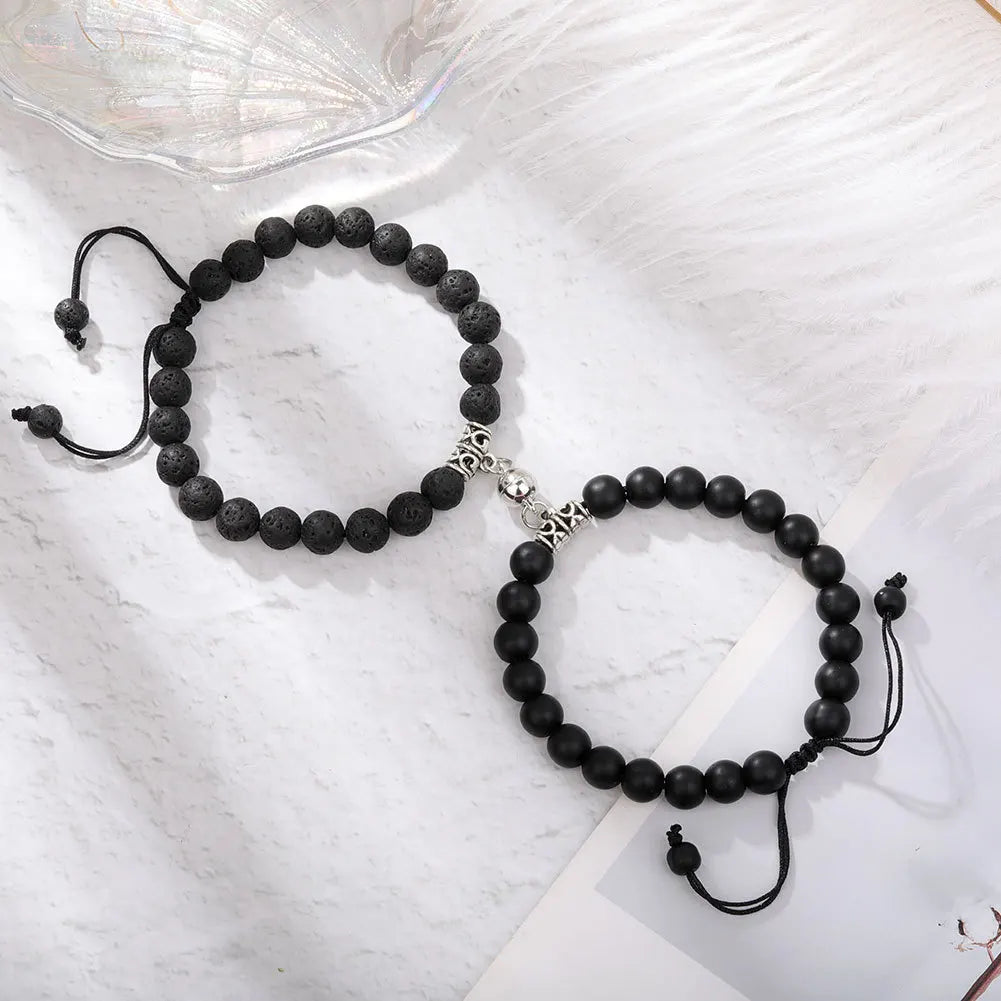 Magnet Couple Bracelets for Woman Men Romantic Heart Matching Lovers Natural Stone Beads Yoga Bracelet Valentine Gift Jewelry