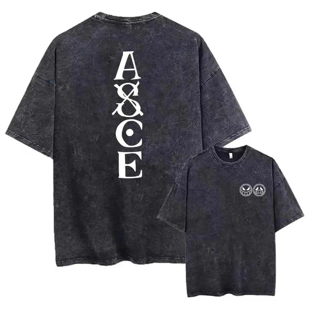 Unisex Oversized Anime Washed T-shirt Men One Piece Streetwear Women Short Sleeved Graphic Tee Summer Harajuku Casual Top HipHop