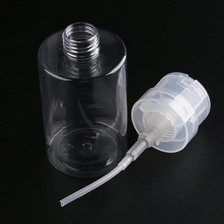 200ML Empty Pump Liquid Alcohol Press Nail Polish Remover Cleaner Bottle Nail Refillable Bottle Dispenser Manicure Container