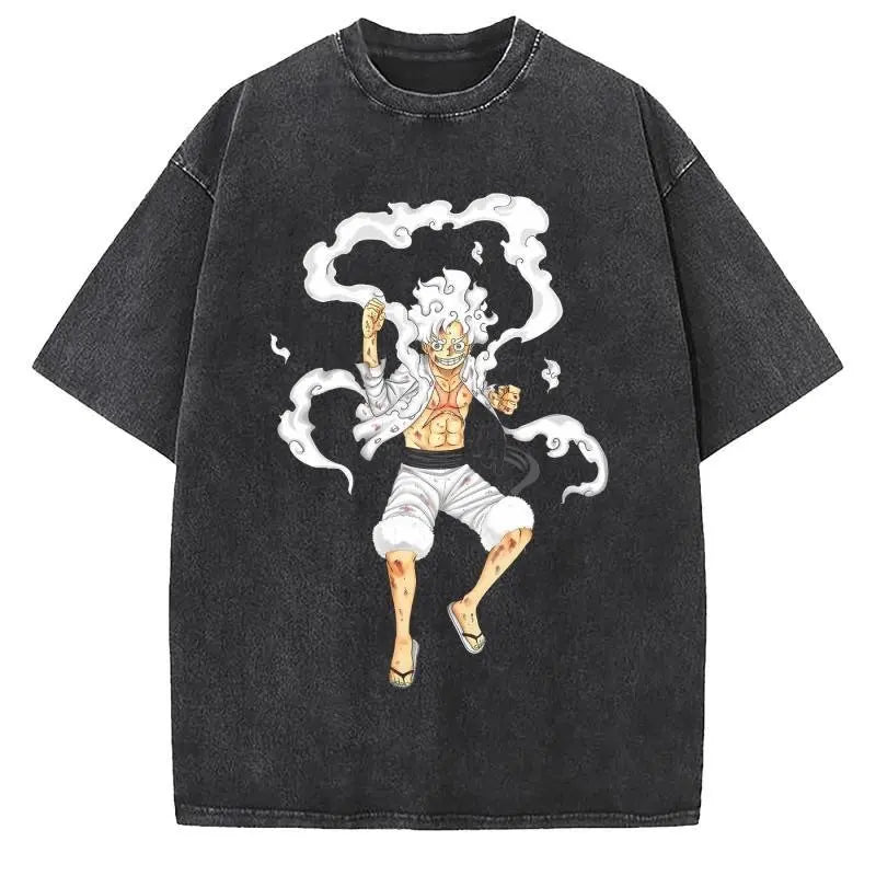 Unisex Oversized Anime Washed T-shirt Men One Piece Streetwear Women Short Sleeved Graphic Tee Summer Harajuku Casual Top HipHop