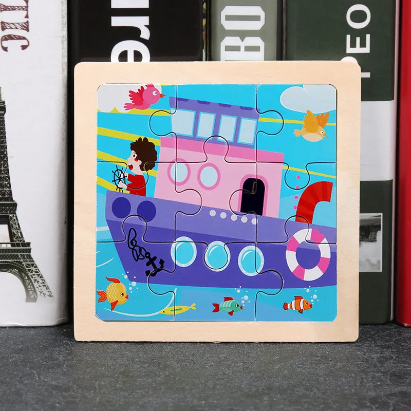 Hot Sale 11X11CM Kids Wooden Puzzle Baby Cartoon Animal Traffic Tangram Wood Puzzle Educational Jigsaw Toys For Children Gifts