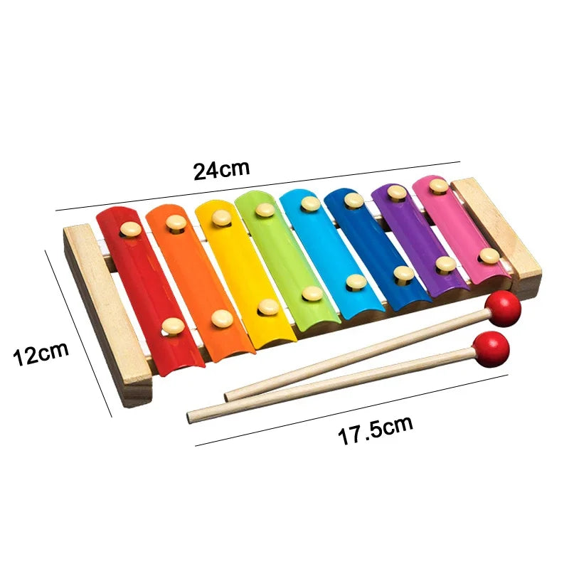 Montessori Baby Toys 9 in 1 Wooden Musical Set: Xylophone Rattle Drum Bell 3D Puzzles Sensory Learning Gifts for 0-12 Months 1-3