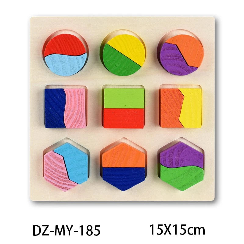 Wooden Geometric Shapes Montessori Puzzle Sorting Math Bricks Preschool Learning Educational Game Baby Toddler Toys for Children