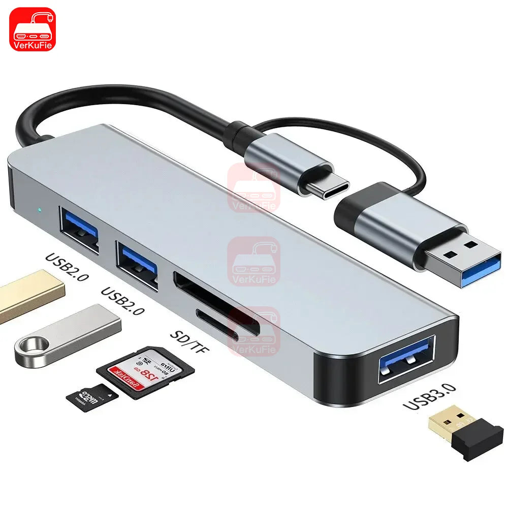 USB C Hub USB Splitter 8 in 1 USB Extender with 4 USB Port 1 USBC Port TF/SD Card Reader Audio Output Compatible for MacBook