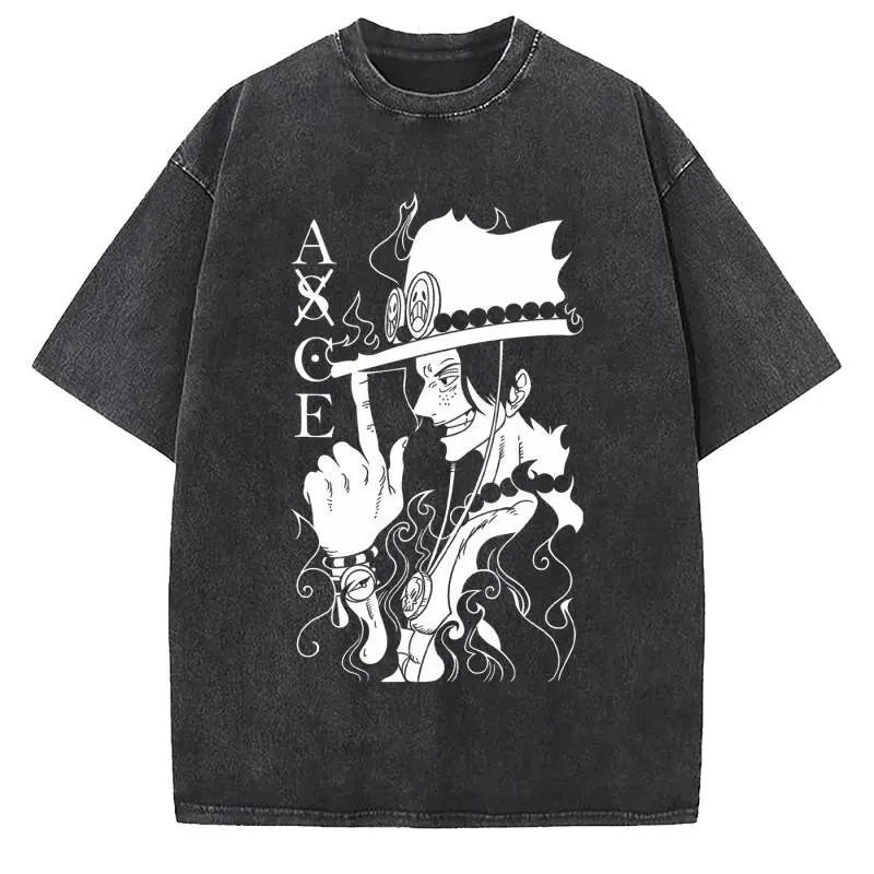 Unisex Oversized Anime Washed T-shirt Men One Piece Streetwear Women Short Sleeved Graphic Tee Summer Harajuku Casual Top HipHop