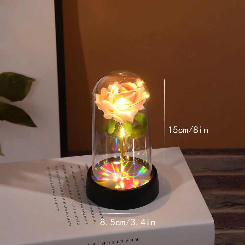 Wedding Birthday Valentine Day Gift Eternal Rose Flower Colorful Luminous Ornament For Women Mom Girlfriend Wife Home Decoration