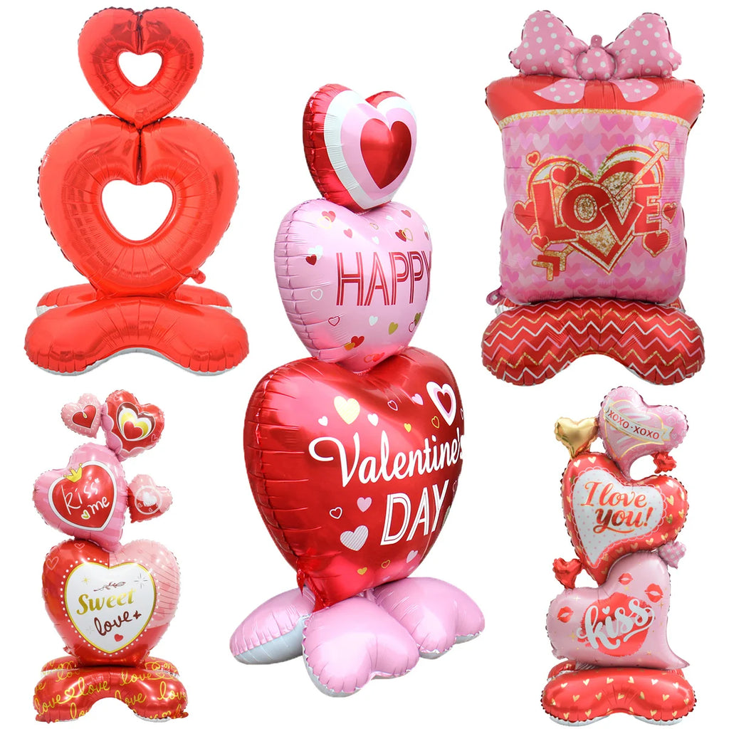 Large Valentine Stand Pedestal Kiss Me Love Heart Shape Foil Balloons Valentine's Day Wedding Decorations Engagement Decor