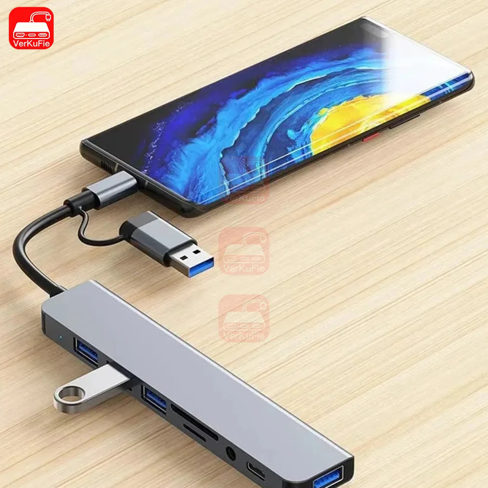 USB C Hub USB Splitter 8 in 1 USB Extender with 4 USB Port 1 USBC Port TF/SD Card Reader Audio Output Compatible for MacBook