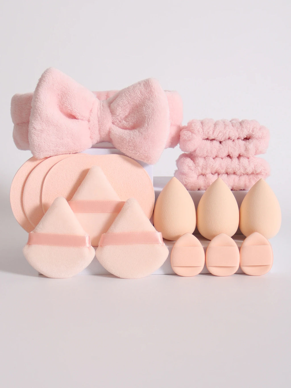 15Pcs Cosmetic Puff Makeup Sponge Blender Beauty Egg Foundation Sponges Puff Wash Face Headband Wristband Make up Accessories