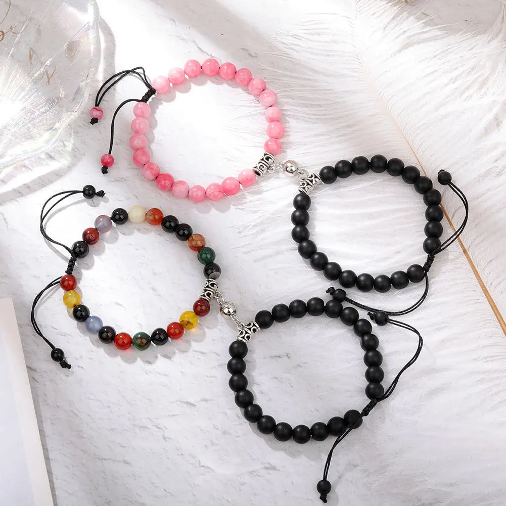 Magnet Couple Bracelets for Woman Men Romantic Heart Matching Lovers Natural Stone Beads Yoga Bracelet Valentine Gift Jewelry