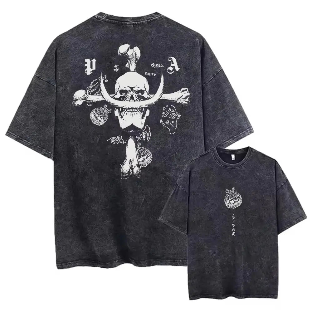 Unisex Oversized Anime Washed T-shirt Men One Piece Streetwear Women Short Sleeved Graphic Tee Summer Harajuku Casual Top HipHop