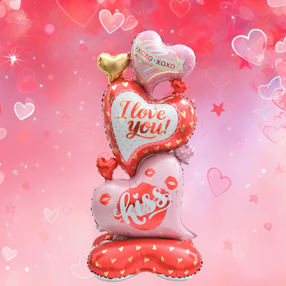 Large Valentine Stand Pedestal Kiss Me Love Heart Shape Foil Balloons Valentine's Day Wedding Decorations Engagement Decor