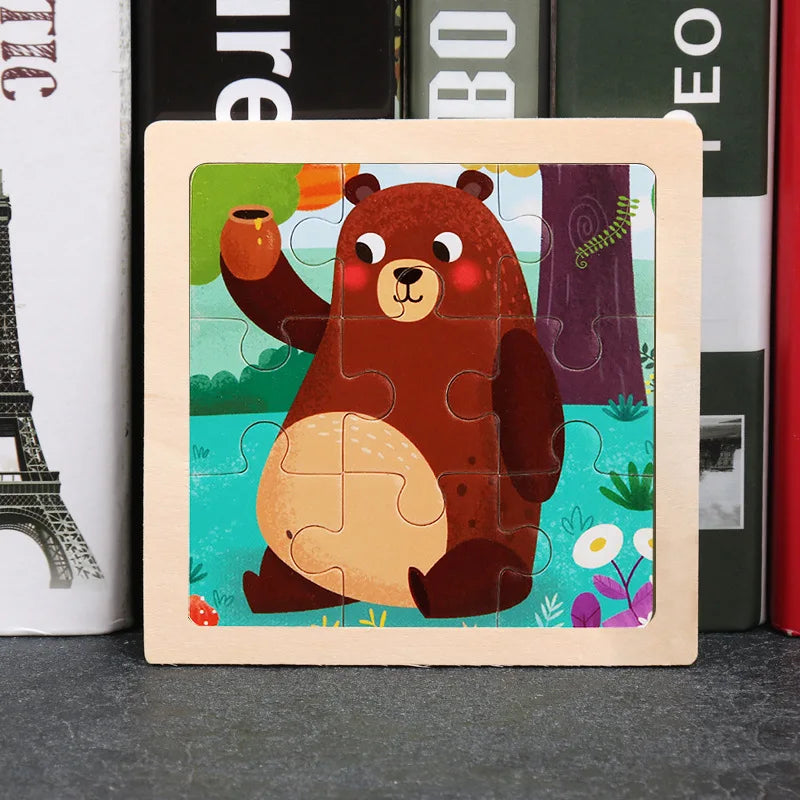 Hot Sale 11X11CM Kids Wooden Puzzle Baby Cartoon Animal Traffic Tangram Wood Puzzle Educational Jigsaw Toys For Children Gifts