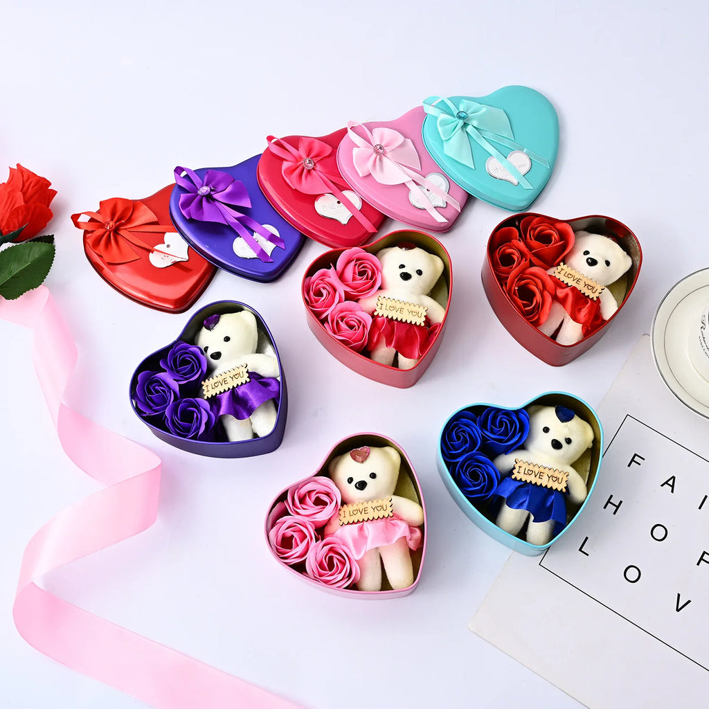 Bear Soap Rose Gift Box Valentines Day Flower Love Box Bears Bouquet Wedding Birthday Home Party Decoration
