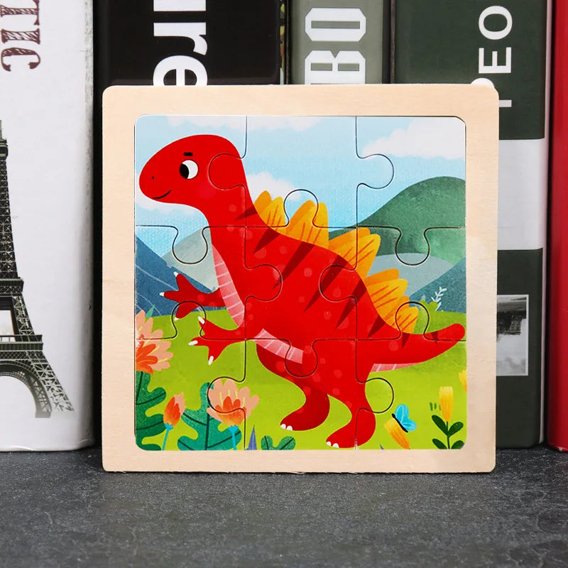Hot Sale 11X11CM Kids Wooden Puzzle Baby Cartoon Animal Traffic Tangram Wood Puzzle Educational Jigsaw Toys For Children Gifts