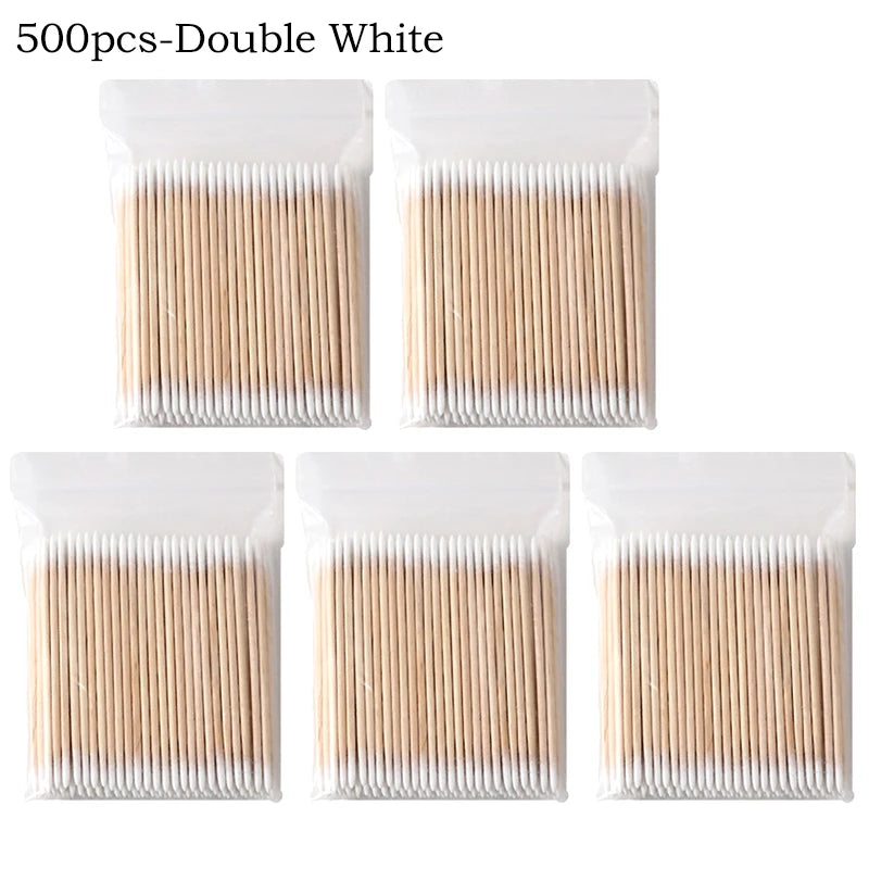 100/300/500Pcs Disposable Wood Cotton Swab Double Head Lipstick Ear Swabs Eyelash Cleaning Cotton Buds Manicure Beauty Supplies
