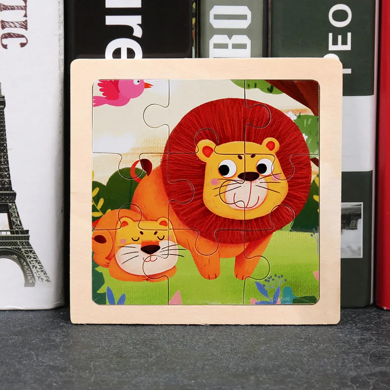 Hot Sale 11X11CM Kids Wooden Puzzle Baby Cartoon Animal Traffic Tangram Wood Puzzle Educational Jigsaw Toys For Children Gifts