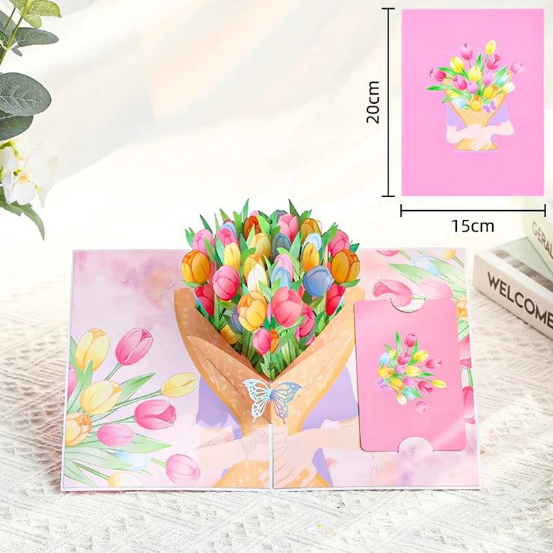 3D Pop Up Flower Greeting Cards Wedding Card Anniversary Thanksgiving Valentines Day Birthday Gift Thank You Card Handmade Cards