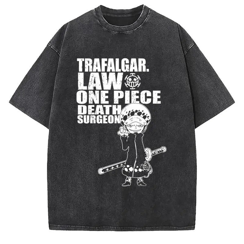 Unisex Oversized Anime Washed T-shirt Men One Piece Streetwear Women Short Sleeved Graphic Tee Summer Harajuku Casual Top HipHop