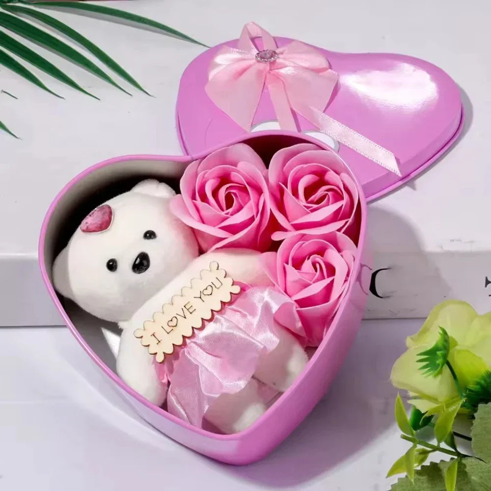 Bear Soap Rose Gift Box Valentines Day Flower Love Box Bears Bouquet Wedding Birthday Home Party Decoration