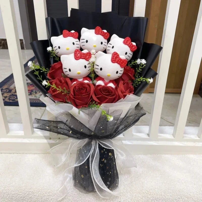 Cartoon Vinyl Doll Action Figures With Artificial Flower Creative Bouquet Christmas Valentine Birthday Gifts