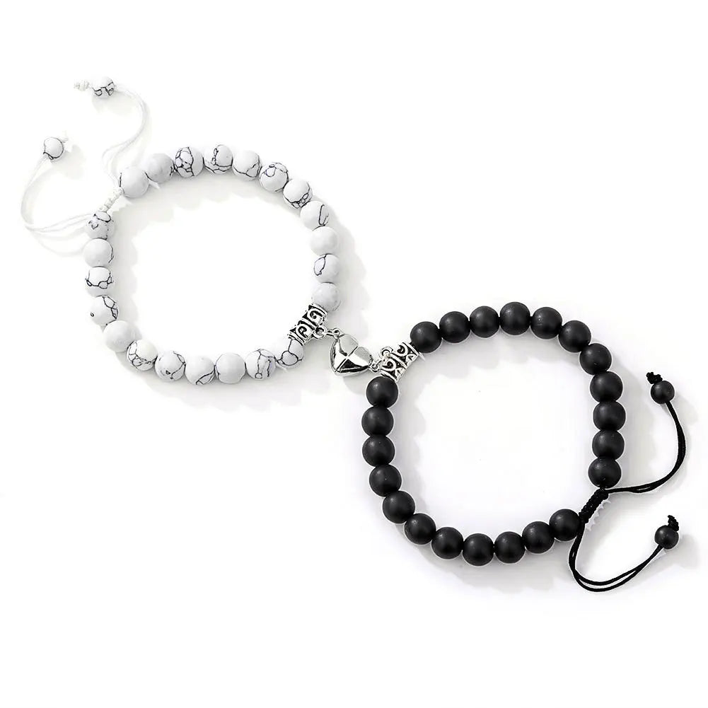 Magnet Couple Bracelets for Woman Men Romantic Heart Matching Lovers Natural Stone Beads Yoga Bracelet Valentine Gift Jewelry