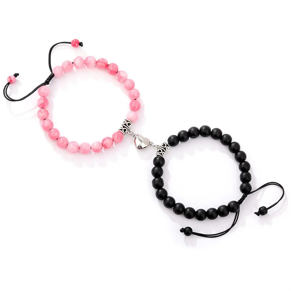 Magnet Couple Bracelets for Woman Men Romantic Heart Matching Lovers Natural Stone Beads Yoga Bracelet Valentine Gift Jewelry
