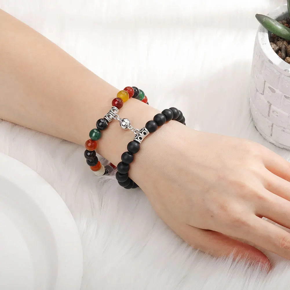 Magnet Couple Bracelets for Woman Men Romantic Heart Matching Lovers Natural Stone Beads Yoga Bracelet Valentine Gift Jewelry