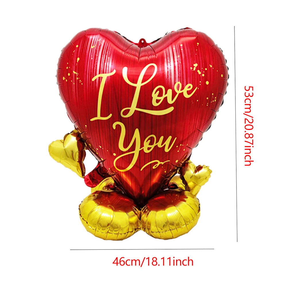 Large Valentine Stand Pedestal Kiss Me Love Heart Shape Foil Balloons Valentine's Day Wedding Decorations Engagement Decor