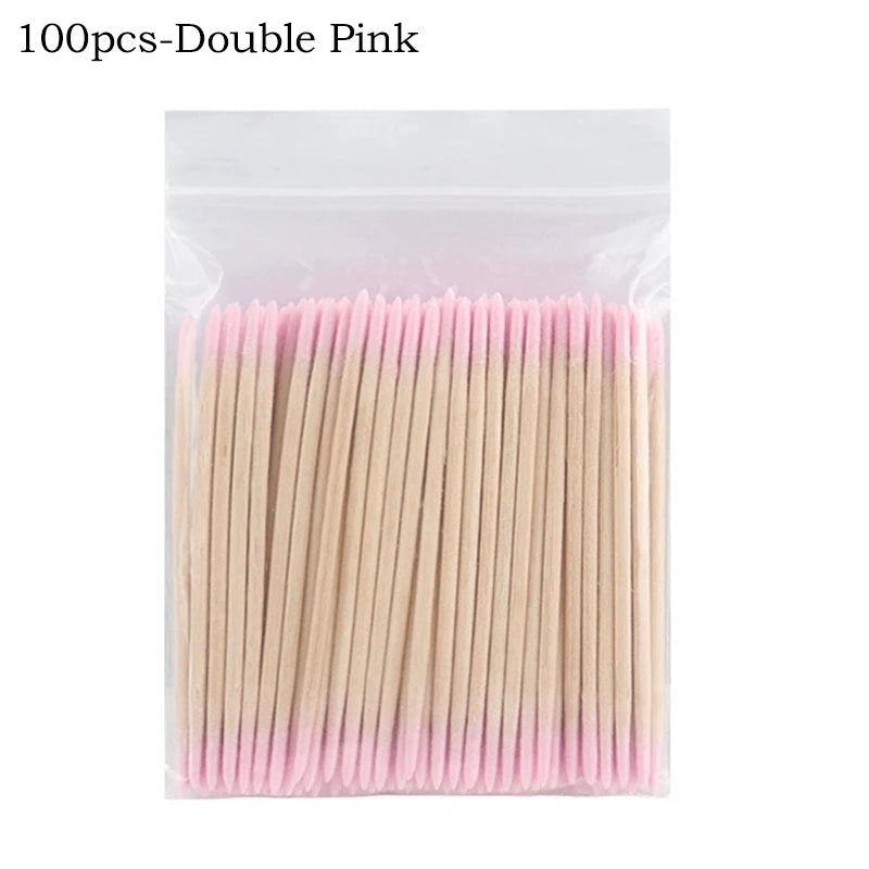 100/300/500Pcs Disposable Wood Cotton Swab Double Head Lipstick Ear Swabs Eyelash Cleaning Cotton Buds Manicure Beauty Supplies