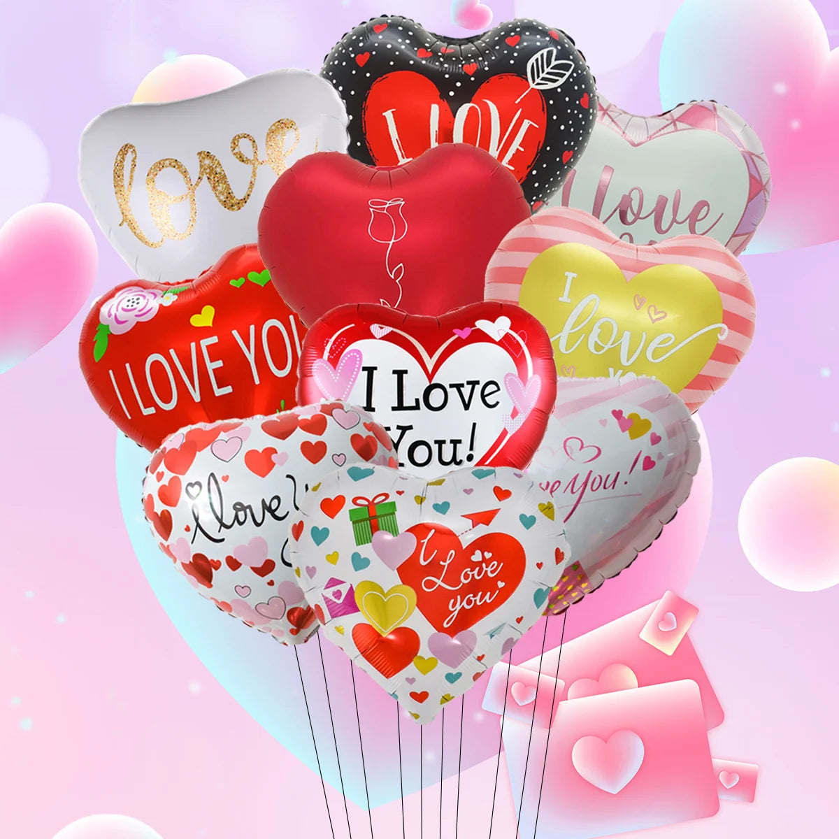 Large Valentine Stand Pedestal Kiss Me Love Heart Shape Foil Balloons Valentine's Day Wedding Decorations Engagement Decor