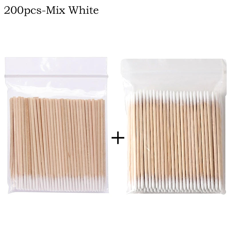 100/300/500Pcs Disposable Wood Cotton Swab Double Head Lipstick Ear Swabs Eyelash Cleaning Cotton Buds Manicure Beauty Supplies