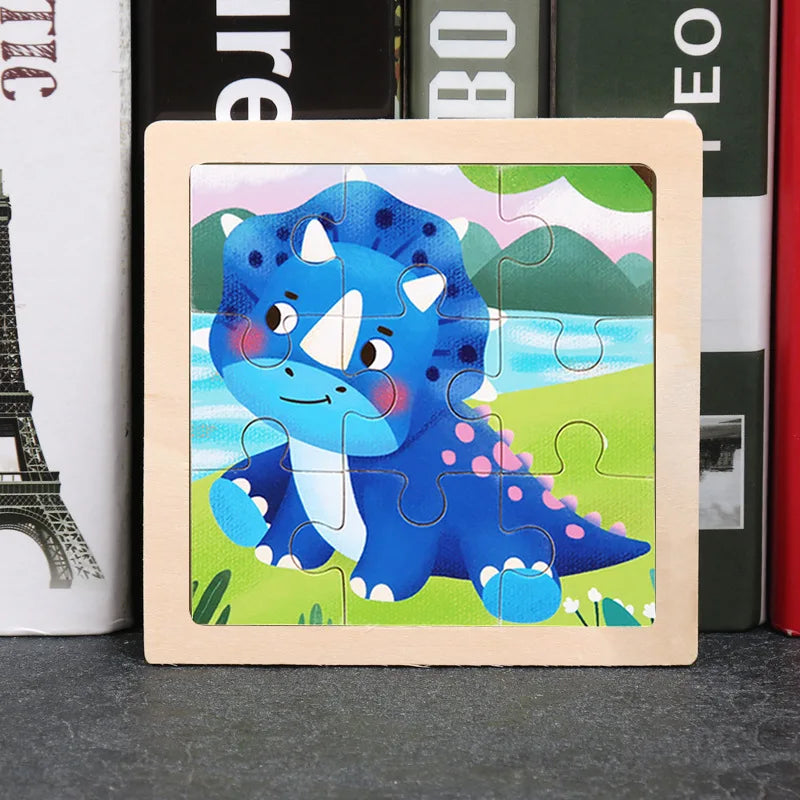 Hot Sale 11X11CM Kids Wooden Puzzle Baby Cartoon Animal Traffic Tangram Wood Puzzle Educational Jigsaw Toys For Children Gifts