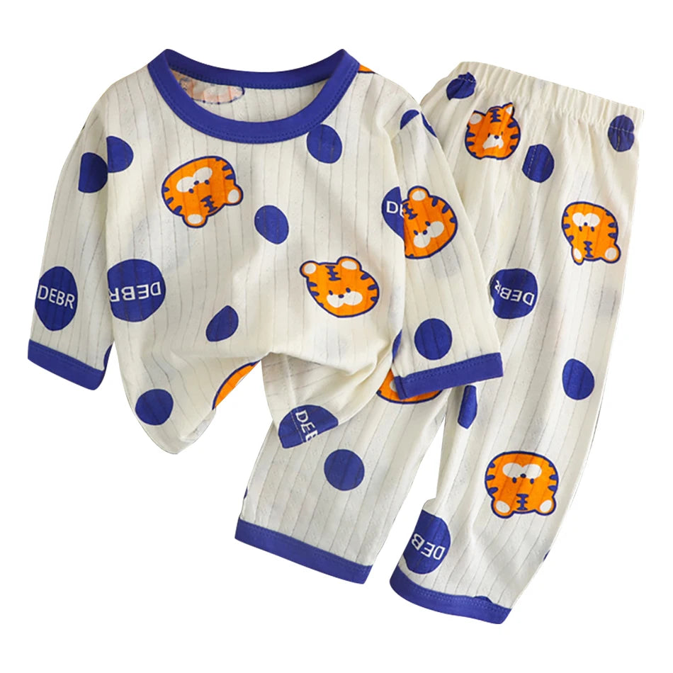 Spring Winter Kids Long Sleeve and Pants Pajamas Set Soft Breathable Baby Sleepwear Cartoon Bear AC Room Wear Boys Girls Clothes