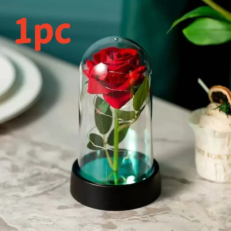 Wedding Birthday Valentine Day Gift Eternal Rose Flower Colorful Luminous Ornament For Women Mom Girlfriend Wife Home Decoration