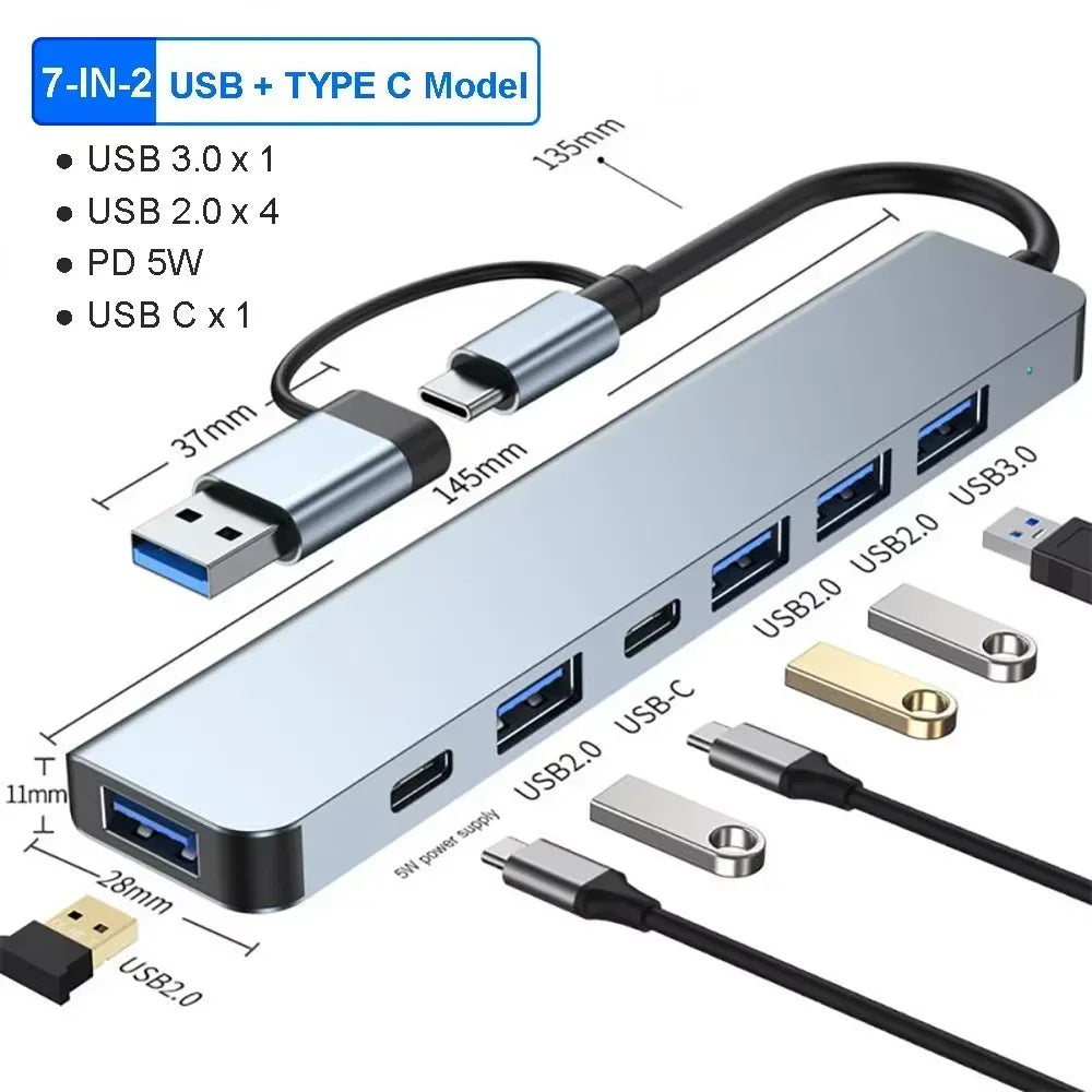 USB C Hub USB Splitter 8 in 1 USB Extender with 4 USB Port 1 USBC Port TF/SD Card Reader Audio Output Compatible for MacBook