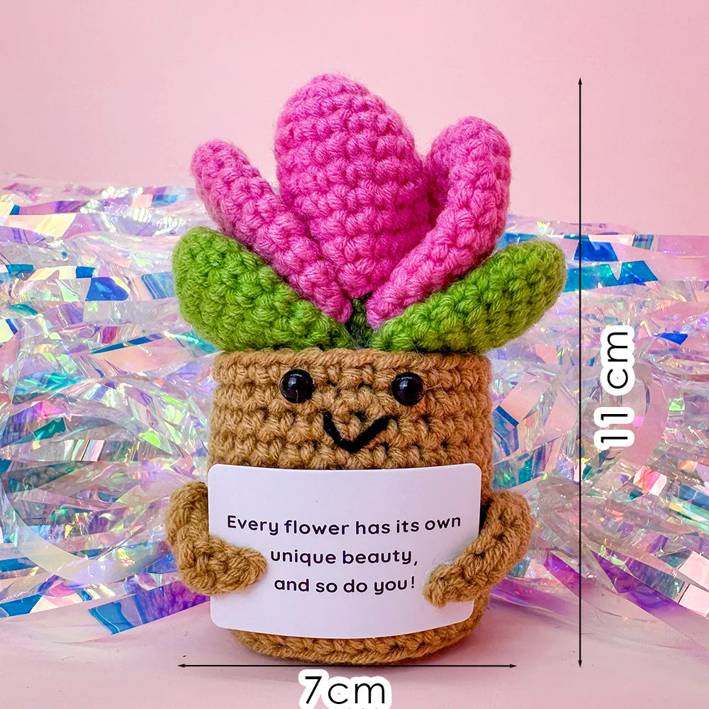 Positive Energy Crochet Doll Pocket Hug Handmade Knitted Plush Potato Plant Avocado Bee Turtle Duck Funny Emotional Support Gift