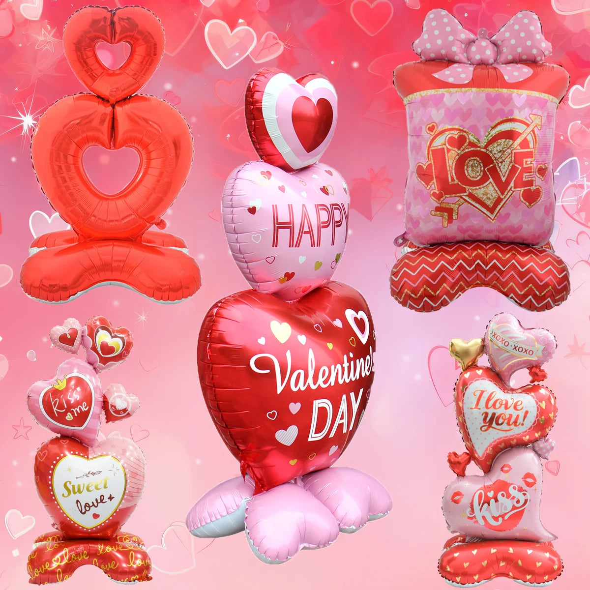Large Valentine Stand Pedestal Kiss Me Love Heart Shape Foil Balloons Valentine's Day Wedding Decorations Engagement Decor