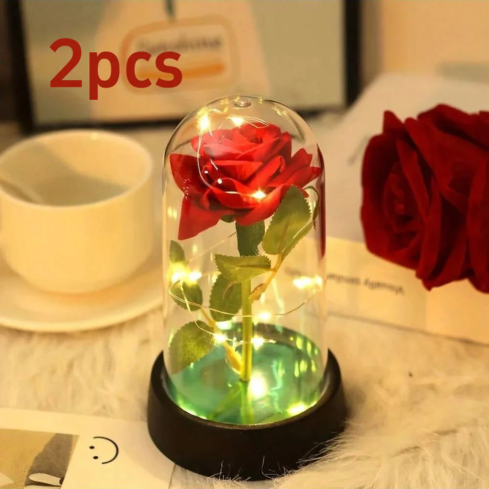Wedding Birthday Valentine Day Gift Eternal Rose Flower Colorful Luminous Ornament For Women Mom Girlfriend Wife Home Decoration