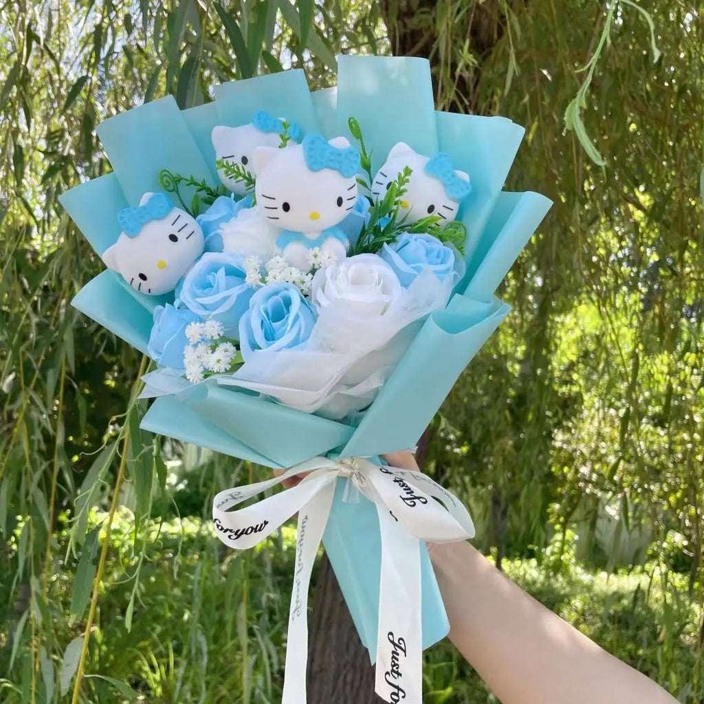 Cartoon Vinyl Doll Action Figures With Artificial Flower Creative Bouquet Christmas Valentine Birthday Gifts