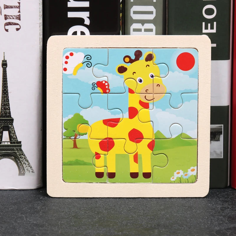 Hot Sale 11X11CM Kids Wooden Puzzle Baby Cartoon Animal Traffic Tangram Wood Puzzle Educational Jigsaw Toys For Children Gifts