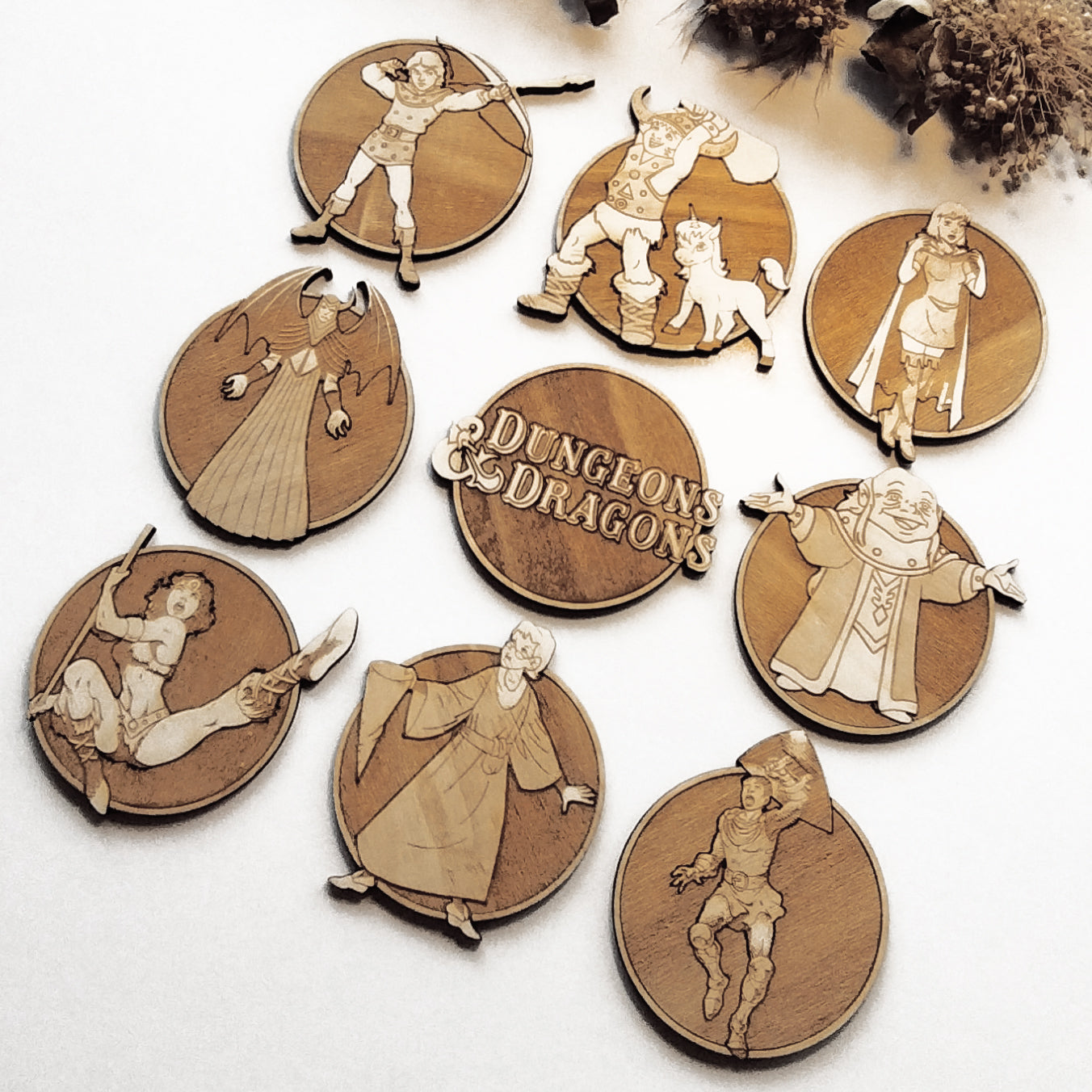 Set of 9 Dungeons & Dragons Wooden Coasters - Handmade Gift - Housewarming - Wood Kitchenware