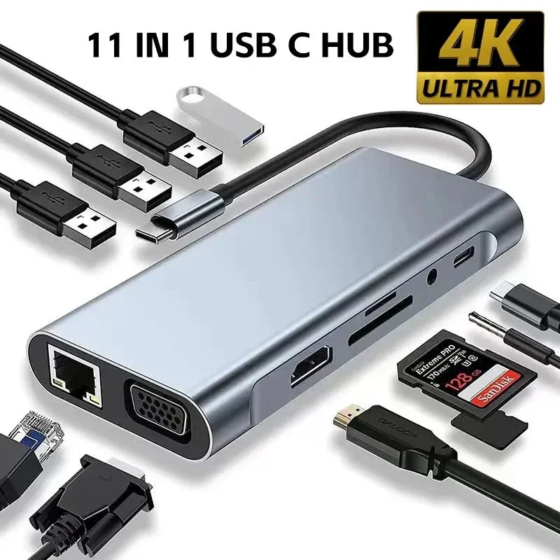 USB C Hub USB Splitter 8 in 1 USB Extender with 4 USB Port 1 USBC Port TF/SD Card Reader Audio Output Compatible for MacBook