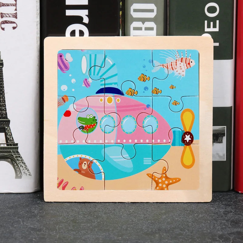 Hot Sale 11X11CM Kids Wooden Puzzle Baby Cartoon Animal Traffic Tangram Wood Puzzle Educational Jigsaw Toys For Children Gifts