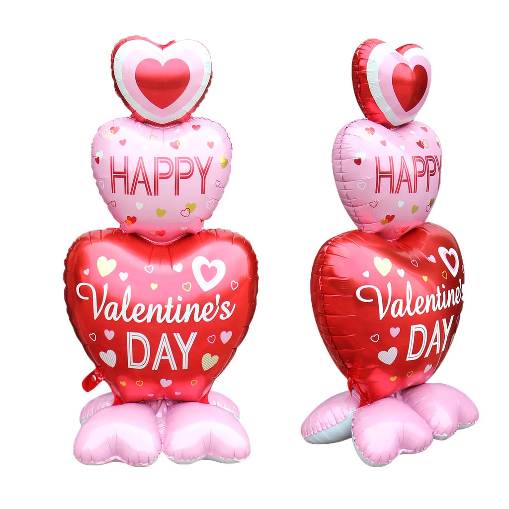 Large Valentine Stand Pedestal Kiss Me Love Heart Shape Foil Balloons Valentine's Day Wedding Decorations Engagement Decor
