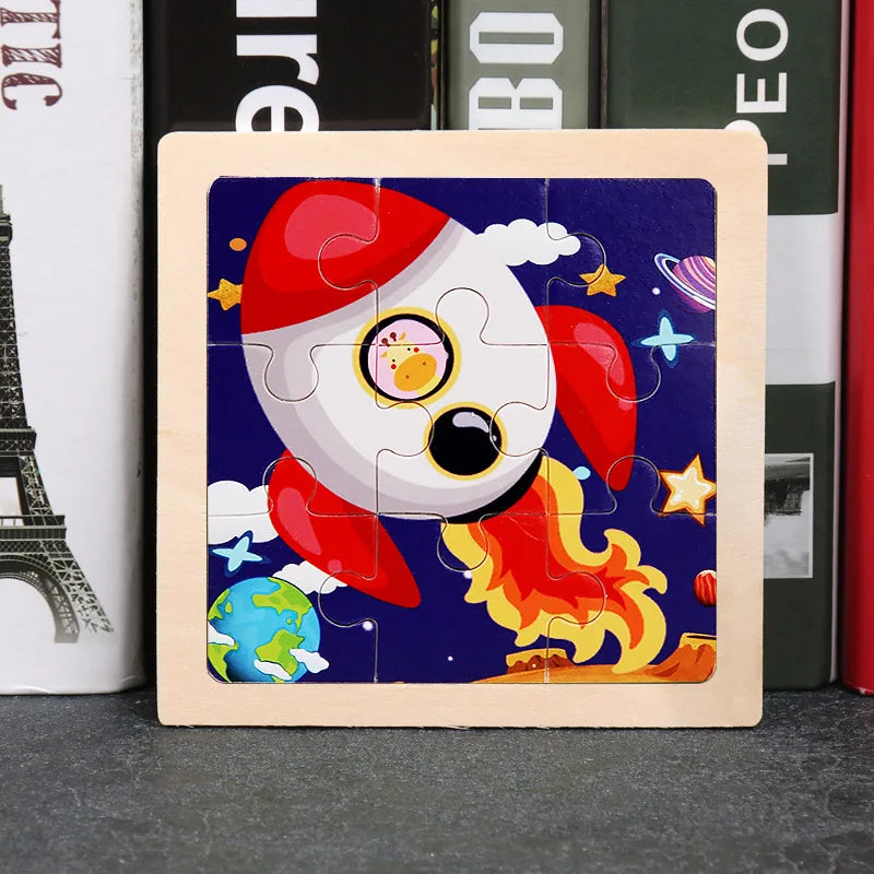 Hot Sale 11X11CM Kids Wooden Puzzle Baby Cartoon Animal Traffic Tangram Wood Puzzle Educational Jigsaw Toys For Children Gifts