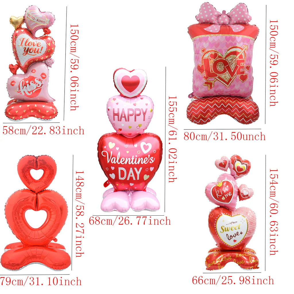 Large Valentine Stand Pedestal Kiss Me Love Heart Shape Foil Balloons Valentine's Day Wedding Decorations Engagement Decor