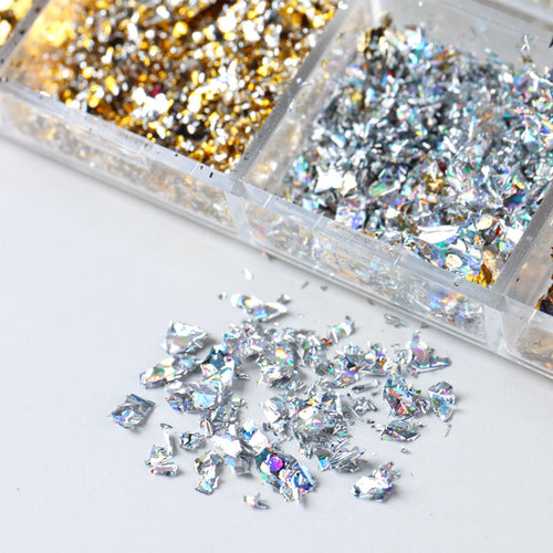 12 Color Gold Foils Gorgeous Nails Glitter Random Aluminum Flakes Paillette Chip Nail Design Shinny Sparkles Nail Art Decoration
