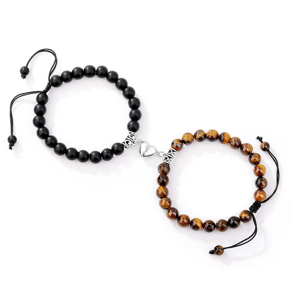 Magnet Couple Bracelets for Woman Men Romantic Heart Matching Lovers Natural Stone Beads Yoga Bracelet Valentine Gift Jewelry