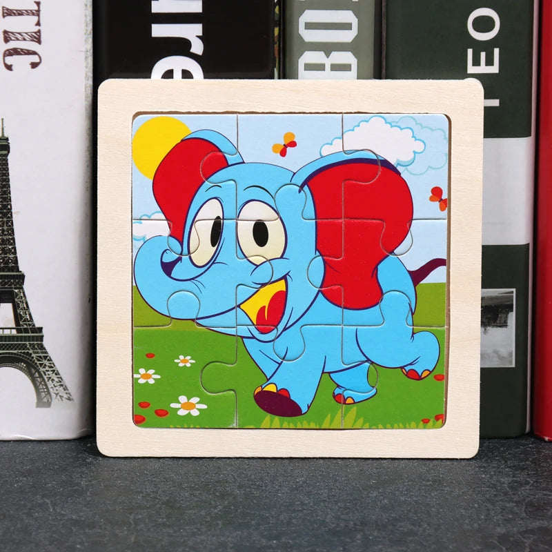 Hot Sale 11X11CM Kids Wooden Puzzle Baby Cartoon Animal Traffic Tangram Wood Puzzle Educational Jigsaw Toys For Children Gifts